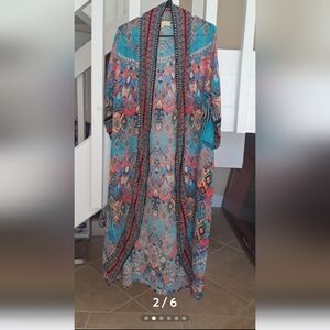 True Colors Stunning Colors  Silk and beads Maxi Duster One,Sz M